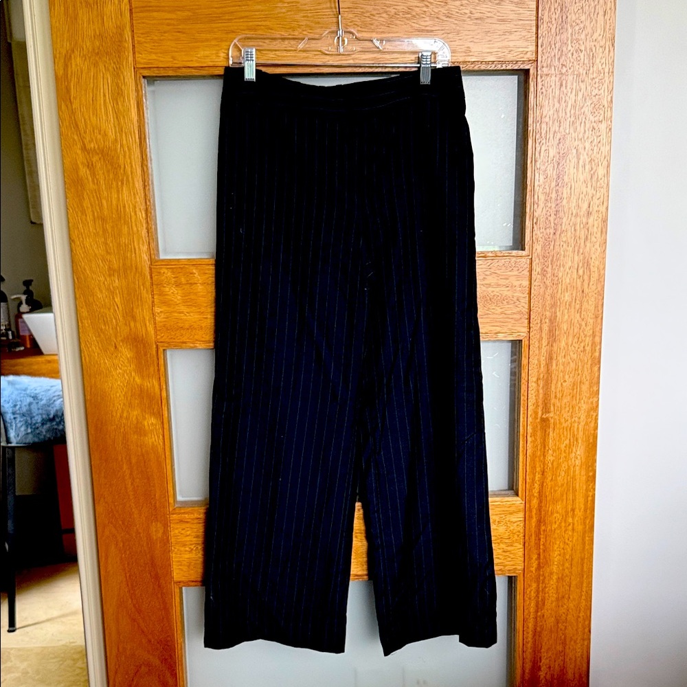 LOFT Charcoal Pinstripe Trousers, wide leg
